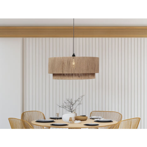 Große LED Pendelleuchte 1-flammig aus Jute Natur im Boho Stil, Ø 60cm