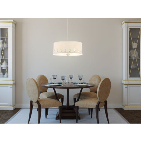 Große LED Pendelleuchte aus Stoff, 4-stufig höhenverstellbar, Ø 46cm