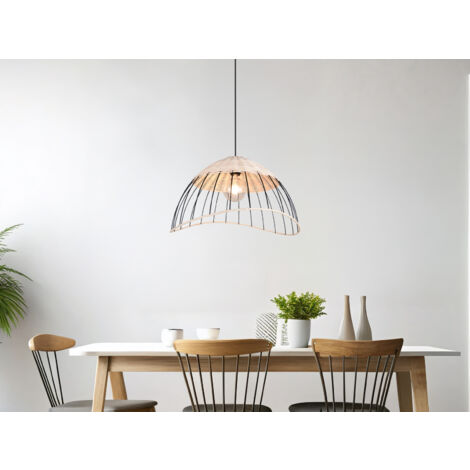 Große LED Pendelleuchte mit Lampenschirm aus Rattan & Draht, Ø 48cm
