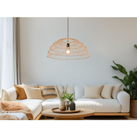 Große LED Pendelleuchte mit Makramee Lampenschirm aus Papiergarn, Ø 60cm