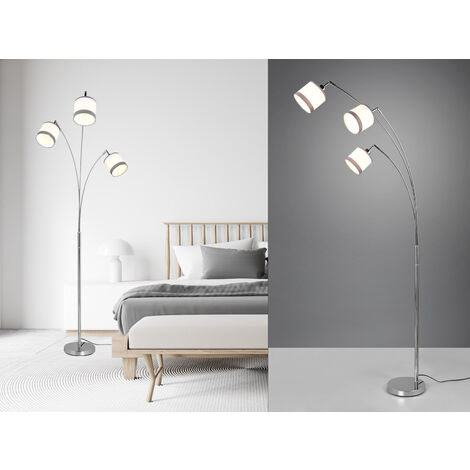 Große LED Stehleuchte 3-flammig mit Stoffschirmen in Weiß/Grau, Höhe 185cm