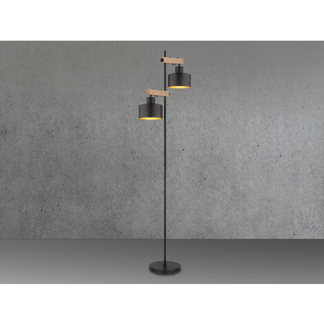 Große LED Stehleuchte Metall Schwarz Gold 2-flammig, Höhe 168cm