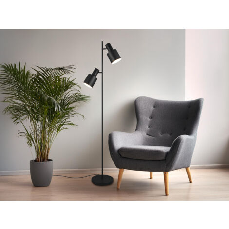Große LED Stehleuchte mit 2 schwenkbaren Spots Schwarz, Höhe 161cm