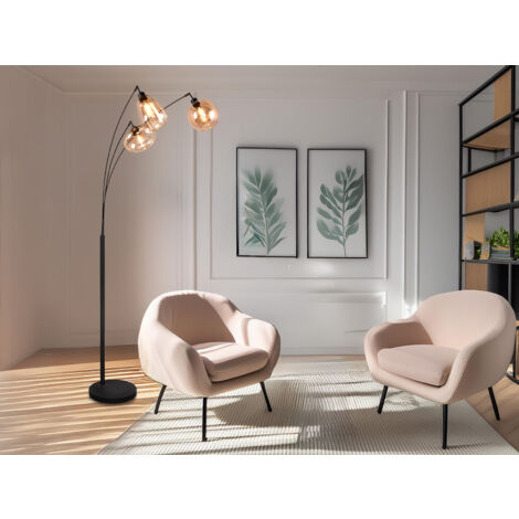 Große LED Stehleuchte mit 3 Glas Lampenschirmen amberfarbig, H: 200cm
