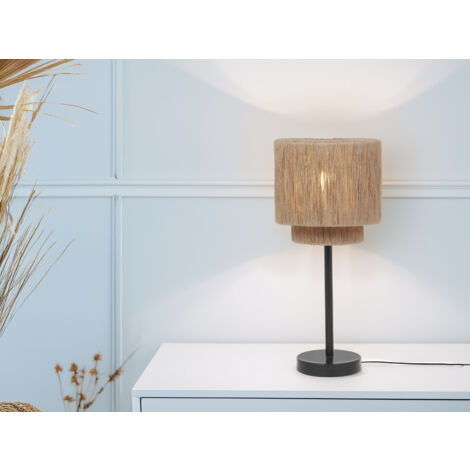 Große LED Tischleuchte aus Jute Natur im Boho Stil, Höhe 45cm