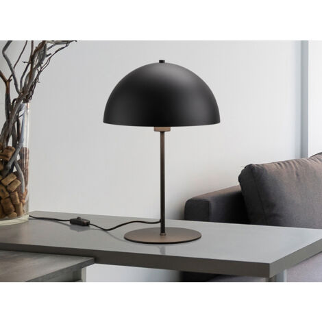 Große LED Tischleuchte aus Metall Schwarz, Lampenschirm innen Gold, Höhe 45cm