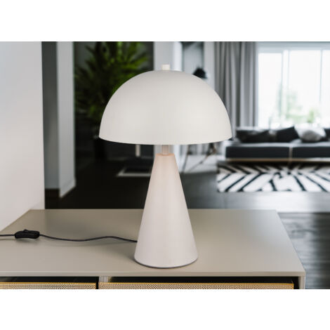 Große LED Tischleuchte in Pilzform aus Metall Hellgrau, Höhe 43cm