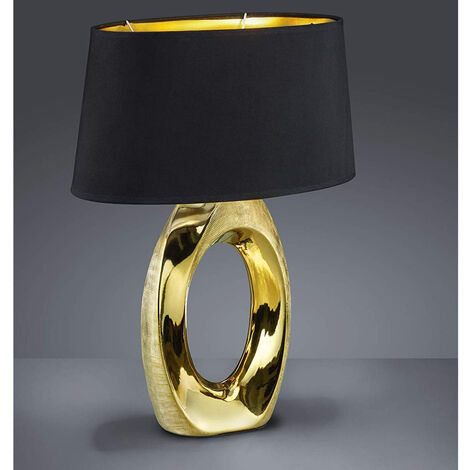 Große LED Tischleuchte1 flammig Keramikfuß goldfarbig Schirm schwarz, Höhe 52cm