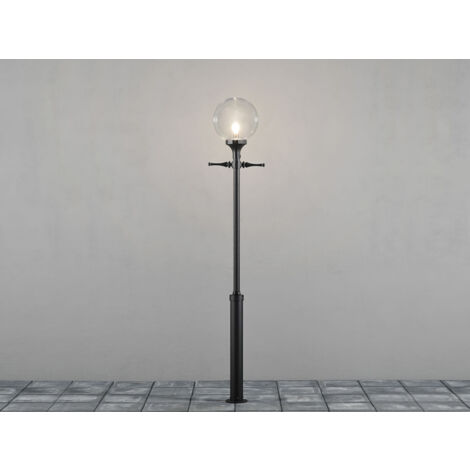 Große Mastleuchte ORION Aluminium Schwarz mit Glaskugel, Höhe 240cm
