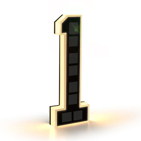Große, moderne Hausnummer (23 cm) mit wasserdichter LED-Solarleuchte, schwarz, individuell gestaltbar, für den Außenbereich