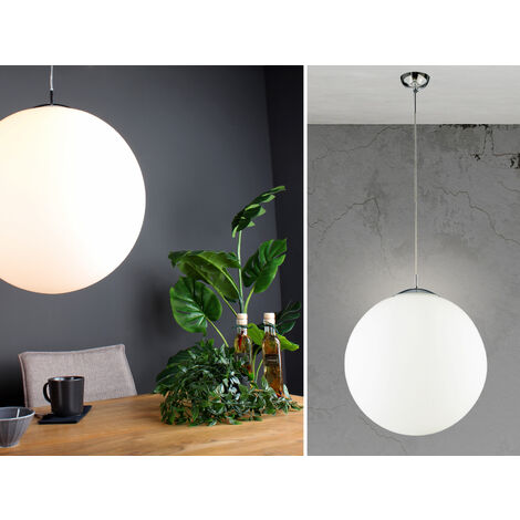 Große Pendelleuchte CITY 1 flammig Glaskugel Opal Weiß, Ø 45cm