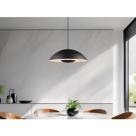 Große Pendelleuchte VARYA Metallschirm Schwarz mit Blendschutz, Ø 50cm