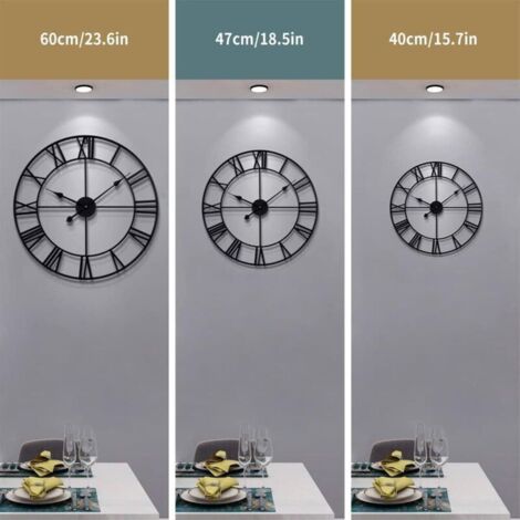 Große, runde Wanduhr im Vintage-Stil aus Metall, geräuschlos, batteriebetrieben, 40 cm Durchmesser, schwarze römische Ziffern, für Wohnzimmer, Schlafzimmer und Küche