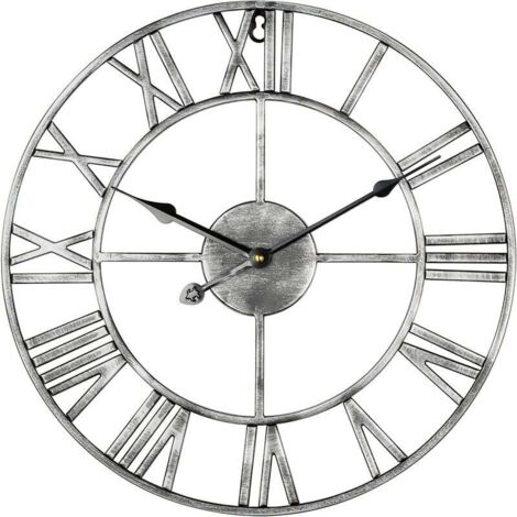 Große, rustikale, moderne Wanduhren aus Metall, rund, leise, nicht tickend, batteriebetrieben, 47 cm, weiße römische Uhr, Wanddekoration für Wohnzimmer/Schlafzimmer/Küche/Garten
