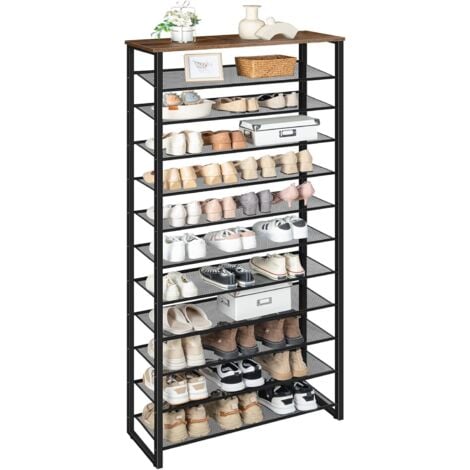 Große Schuhregal, 12-stöckiges Schuhablage, Schuhschrank hoch, für 35-45 Paar Schuhe, Metallrahmen, Industriestil, für Flur, Wohnzimmer, Schlafzimmer, HOOBRO EBF127XJ01