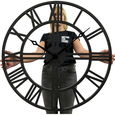 Große schwarze LOFT-Wanduhr, 80 cm