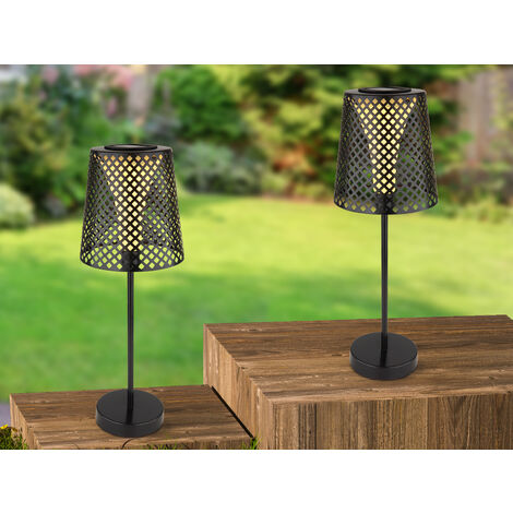 Große Solar Tischleuchten 2er SET mit gestanztem Metallschirm schwarz, Höhe 50cm