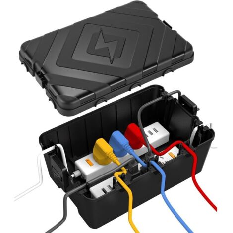 Große, wasserdichte IP55-Kabelbox, Außengehäuse für elektrische Geräte, Schutzbox für Verlängerungskabel, Steckdosenleisten, Gartensteckdosen und Zeitschaltuhren, 32 x 21 x 13 cm, Schwarz
