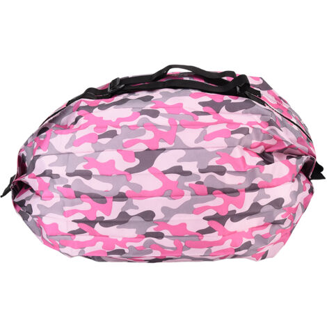 Große, wasserdichte Reisetasche, faltbar und tragbar, mit einem Schultergurt, ideal zum Einkaufen, rosa-rotes Tarnmuster.