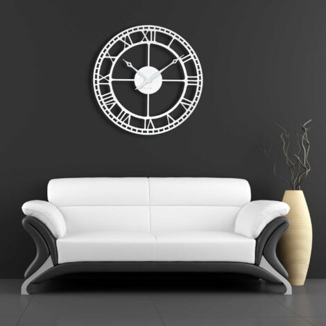 Große weiße Metallwanduhr, 80 cm