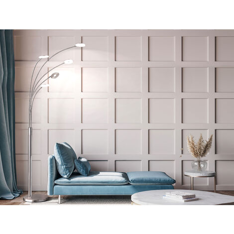 Große XXL LED Bogenlampe DENT dimmbar Design Silber, Höhe 225cm