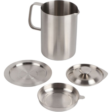 Großer 1500-ml-Fettbehälter aus Edelstahl 304 mit Feinstaubfilter für Speiseöl, ideal für die Küche (6,3 x 4,3 x 7,3 Zoll)