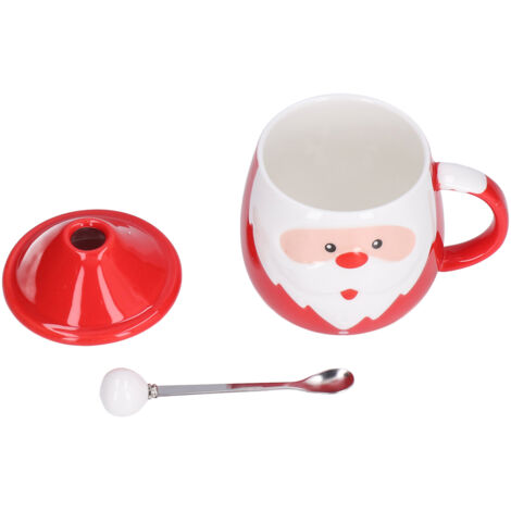 Großer 450-ml-Weihnachtsbecher aus Keramik mit Deckel und Löffel für Kaffee oder Tee