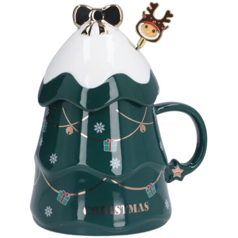 Großer 500-ml-Weihnachtsbecher aus Keramik mit Deckel und Löffel – Geschenkidee für die Feiertage