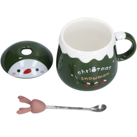 Großer 500-ml-Weihnachtsbecher aus Keramik mit Deckel und Löffel – Kaffee- und Milchbecher – Weihnachtsgeschenk, Rosa