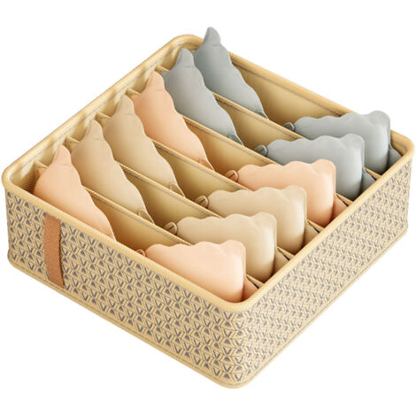 Großer beigefarbener Stoff-Schubladenorganizer mit 6 Fächern (32 x 32 x 11 cm) – Platzsparende Aufbewahrung für Kommoden