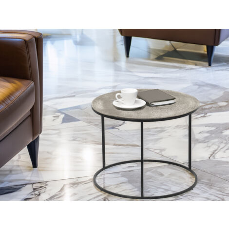Großer Beistelltisch PATTY rund Metall in Schwarz Silber, Höhe 46cm