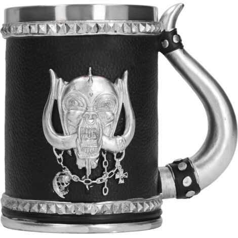 Großer Bierkrug aus Edelstahl in Piratenform, handbemalt und poliert mit Totenkopf-Dekor aus Kunstharz