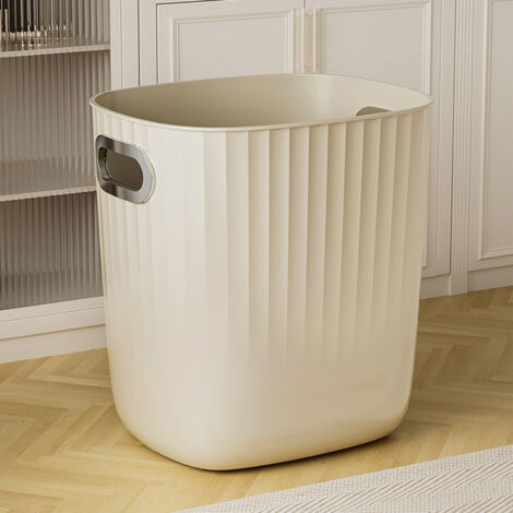 Großer Büroabfalleimer mit offenem Deckel und Griff für Zuhause, Schlafzimmer und Wohnzimmer in Cremeweiß - Kunststoffeimer 28x23x29cm / 11.0x9.1x11.4in - Großer runder Abfalleimer 750g/1.7lb.