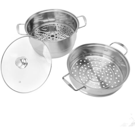 Großer, dreistöckiger Dampfgarer aus Edelstahl mit Glasdeckel, multifunktionaler Dampfgarer aus verdicktem martensitischem Stahl.