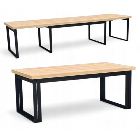 Großer Esstisch Eiche HIKORA 100x200-400 cm ausziehbar, Schwarz Metallbeine