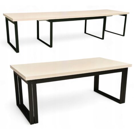 Großer Esstisch KASCHMIR 100x200-400 cm ausziehbar, Schwarz Metallbeine