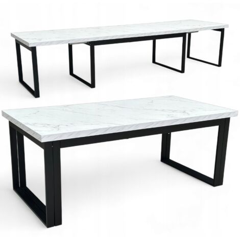 Großer Esstisch Schwarz Marmor EGGER 100x200-400 cm ausziehbar, Metallbeine