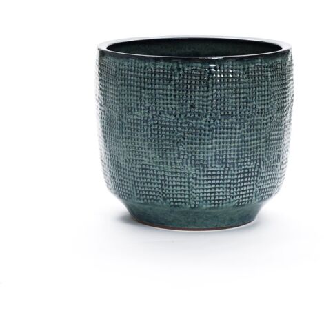 Großer Keramik Übertopf Ø40cm Höhe 36cm, Graugrüner Blumentopf für Innen & Außen, Pflanzkübel Balkon Garten Terrasse