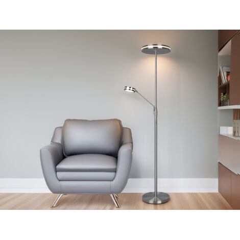 Großer LED Deckenfluter FRANKLIN mit Lesearm, Höhe 181cm, Silber
