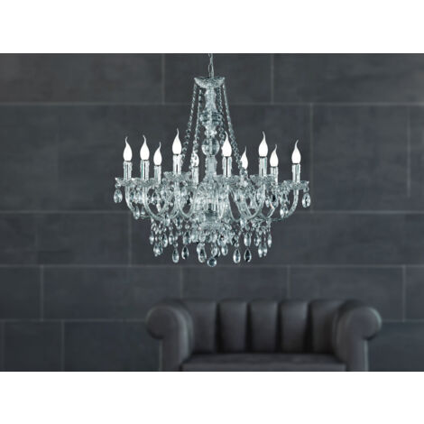 Großer LED Kronleuchter 10-flammig Silber Chrom mit Acryl Kristall Ø 76cm