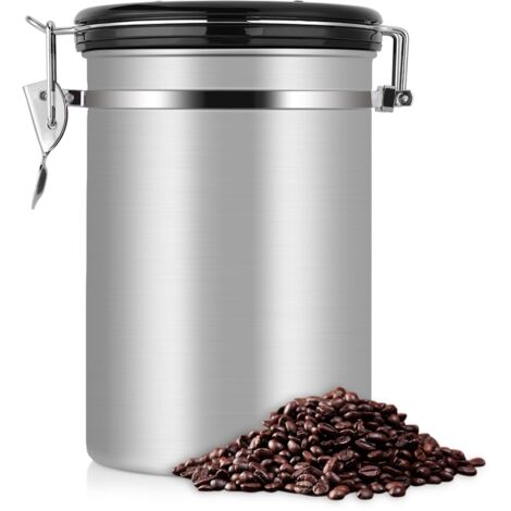 Großer, luftdichter Kaffeebehälter aus Edelstahl, Schwarz, Küche (Silber, 1,8 l)