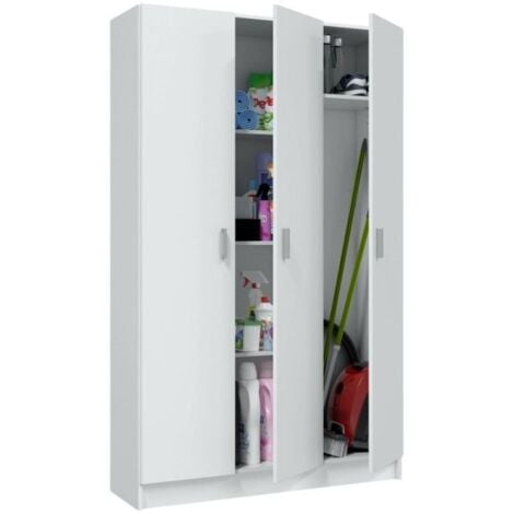 FORES HABITAT S.L.U. Großer Mehrzweckschrank Beaumont, Zusatzschrank mit 3 Türen, Schuhregal mit Regalen, Besenschrank, 109 x 37 x 180 cm, Weiß