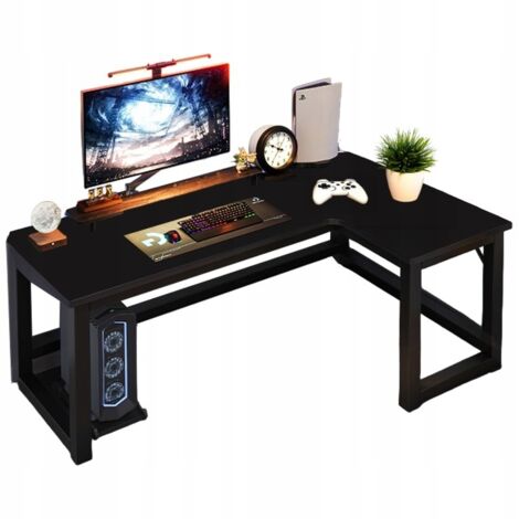 Großer moderner schwarzer Loft-Eck-Gaming-Computertisch 140 cm