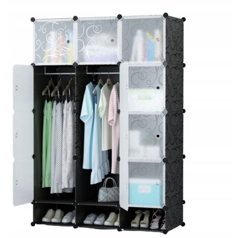 Großer modularer Kleiderschrank, Regal, Garderobe, 12x, schwarzer Klappschrank, geräumig, XXL