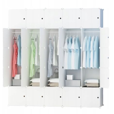 Großer modularer weißer Kleiderschrank, geräumiger XXL-Kleiderschrank für Kleidung, Regale, Kleiderstange