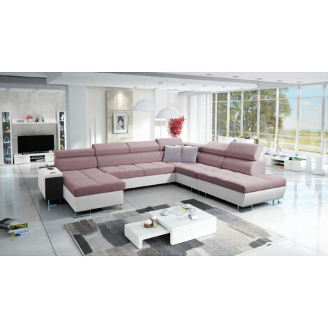 Großer multifunktionaler Eckschrank Morena X,  Kunstleder/Sawana Weiß/Rosa Links