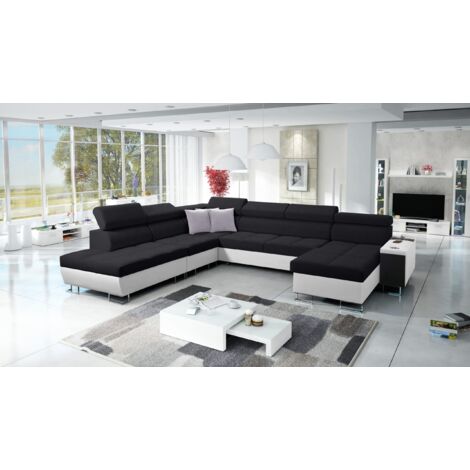 Großer multifunktionaler Eckschrank Morena X,  Kunstleder/Sawana Weiß/Schwarz Rechts