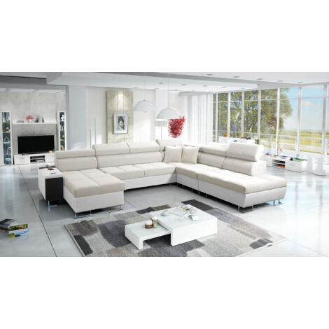 Großer multifunktionaler Eckschrank Morena X,  Kunstleder/Uttario Velvet Weiß/Ecru Links