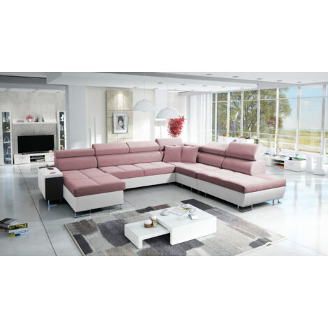 Großer multifunktionaler Eckschrank Morena X,  Kunstleder/Uttario Velvet Weiß/Rosa Links