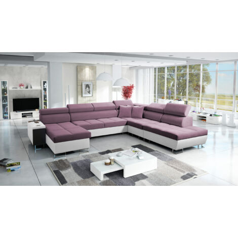 Großer multifunktionaler Eckschrank Morena X,  Kunstleder/Uttario Velvet Weiß/Violett Links